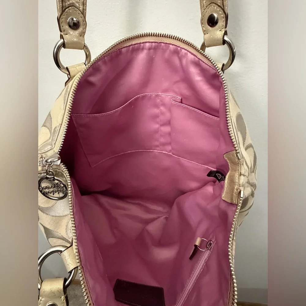 Coach Poppy Beige and Gold Signature Tote Style 16289